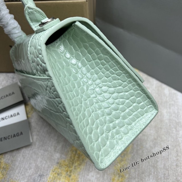 Balenciaga專櫃爆款鱷魚紋薄荷綠色中號Hourglass沙漏包 巴黎世家頂級原單手提肩背包 fyj1207